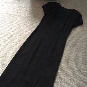 Vintage Virgo II Long Black Maxi Dress with Slit and Padded Shoulders